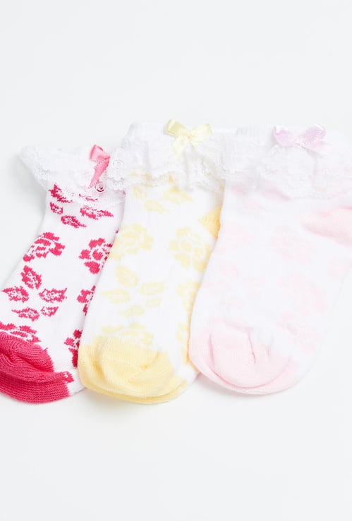 FAME FOREVER Girls Patterned Ankle-Length Socks - Pack of 3 Pairs