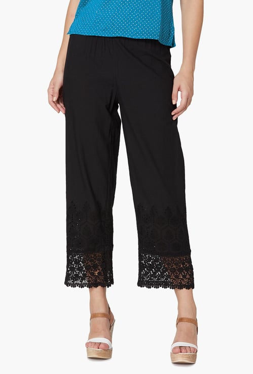 MELANGE Crochet Hem Woven Trousers