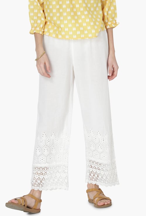 MELANGE Crochet Hem Woven Trousers