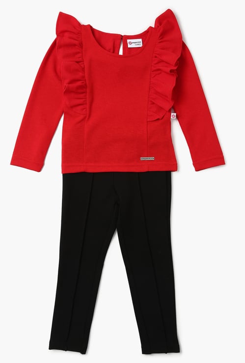 PEPPERMINT Solid Frill Trim Top And Treggings Set