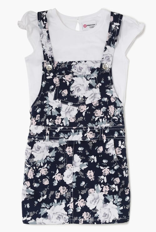 PEPPERMINT Floral Print Dungaree Dress With Top