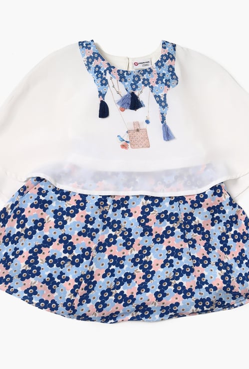 PEPPERMINT Tassel Detail Cape Top And Printed Skirt Set