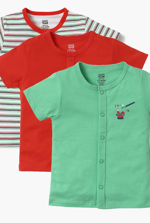 FS MINI KLUB Infant Snap-Button Placket T-Shirt Set- 3 Pcs.
