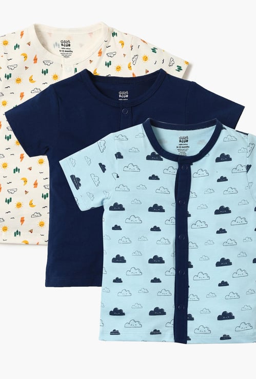 FS MINI KLUB Infant Snap-Button Placket T-Shirt Set- 3 Pcs.
