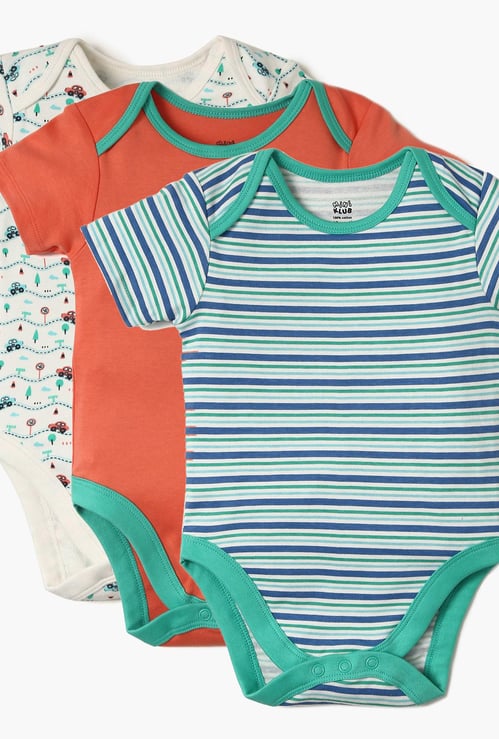 FS MINI KLUB Printed Knitted Romper- Set Of 3 Pcs.