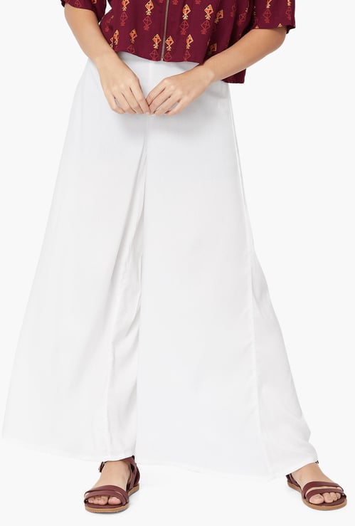 MELANGE Elasticated Drawstring Solid Palazzo Pants