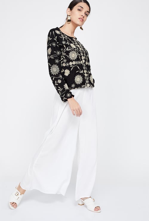 MELANGE Solid Palazzo Pants