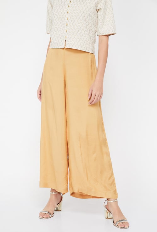 MELANGE Solid Partial Elastic Waist Palazzos