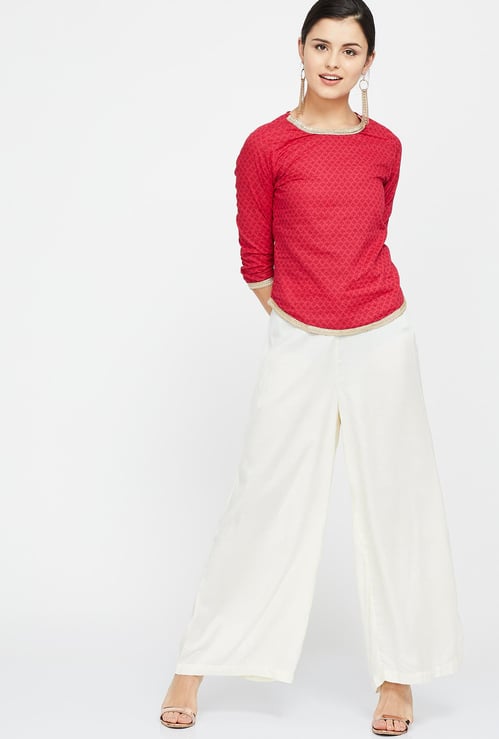 MELANGE Solid Palazzo Pants with Elasticated Waistband