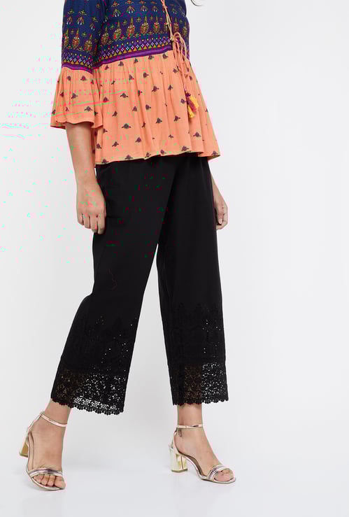 MELANGE Schiffli Lace Detailed Palazzos