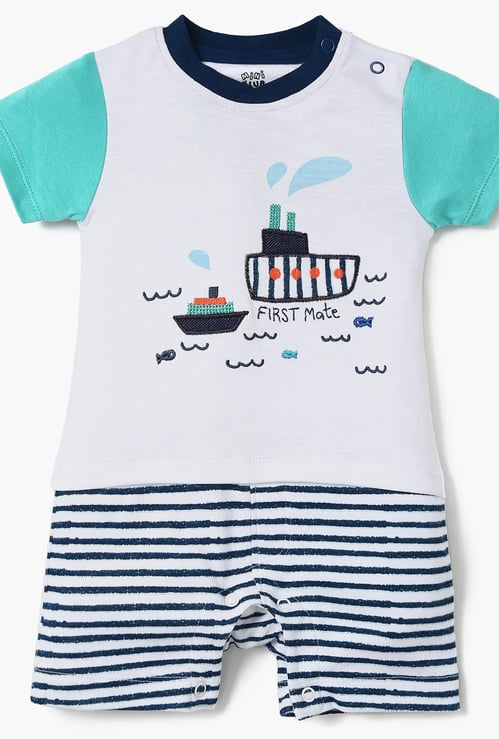 FS MINI KLUB Embroidered Crew Neck Romper
