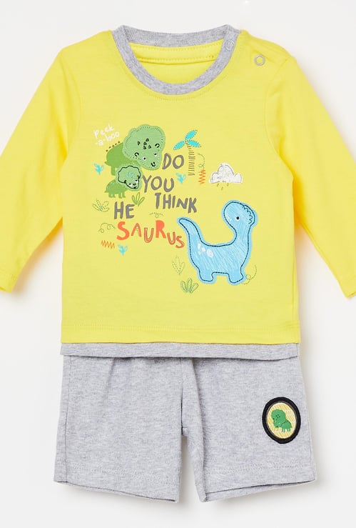 FS MINI KLUB Dinosaur Applique Heathered Shorts