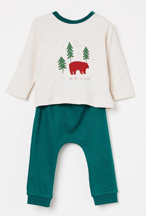 FS MINI KLUB Bear Print Lounge T-shirt with Pyjamas - Set of 2 Pcs.