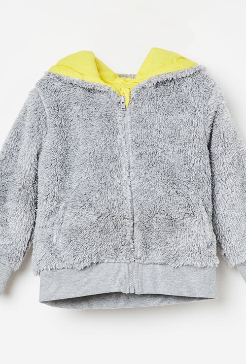 FS MINI KLUB Triangular Trim Faux-Fur Hoodie