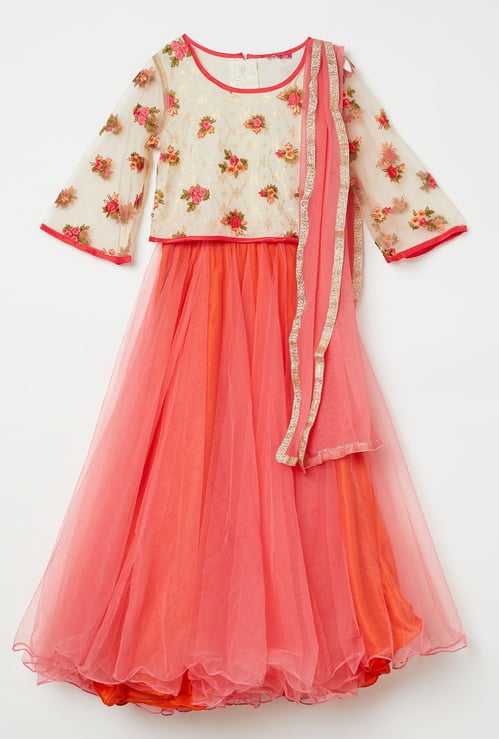 BIBA Embroidered Top with Lehenga