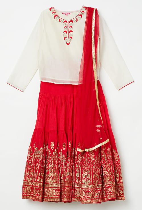 BIBA Embroidered Top with Lehenga
