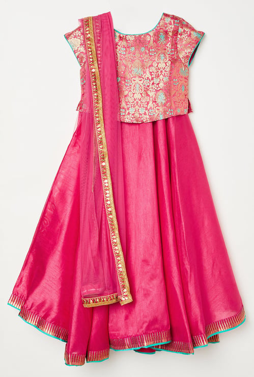 BIBA Printed Top with Solid Lehenga and Dupatta