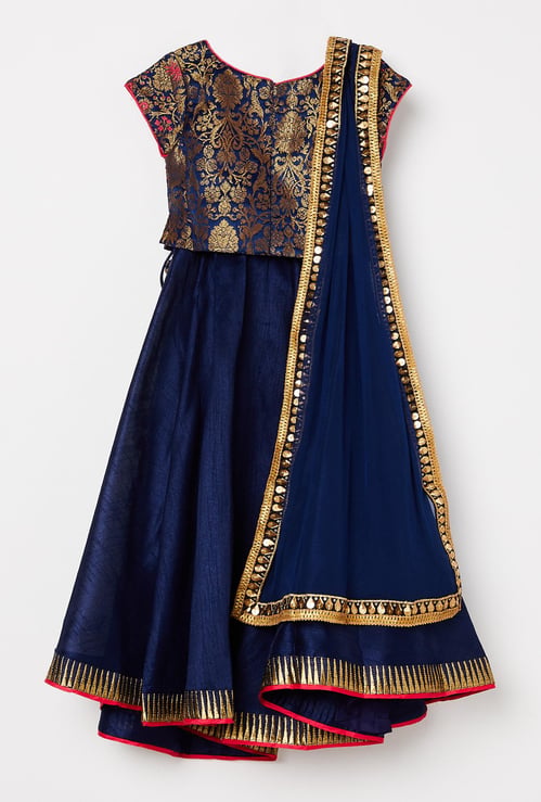 BIBA Printed Top with Solid Lehenga and Dupatta