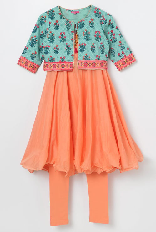 BIBA Anarkali Kurta with Printed Jacket and Leggings