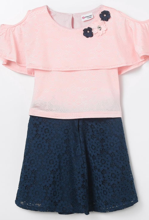PEPPERMINT Cold-Shoulder Top and Skirt Set
