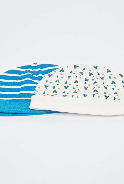FS MINI KLUB Printed Knitted Beanie Cap- Set Of 2 Pcs.