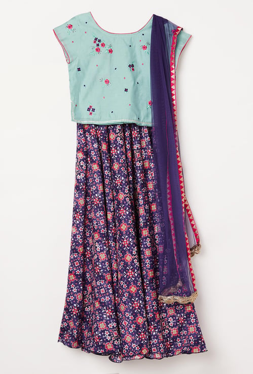 BIBA Embroidered Top with Skirt and Dupatta