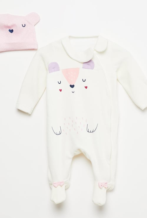 FS MINI KLUB Patchworked Round Collar Sleepsuit with Cap