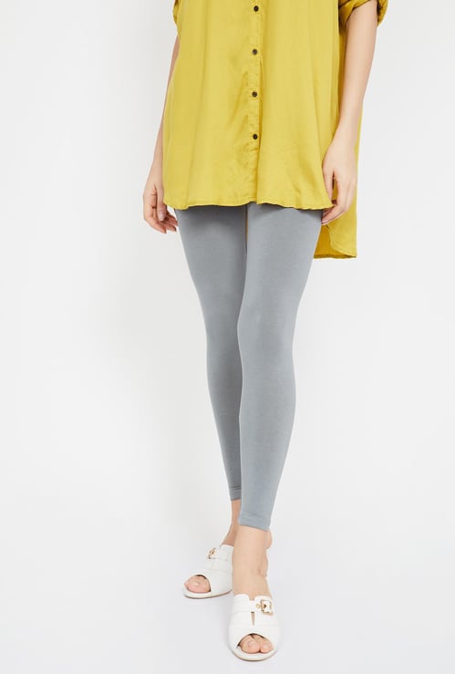 MELANGE Solid Knitted Skinny Leggings
