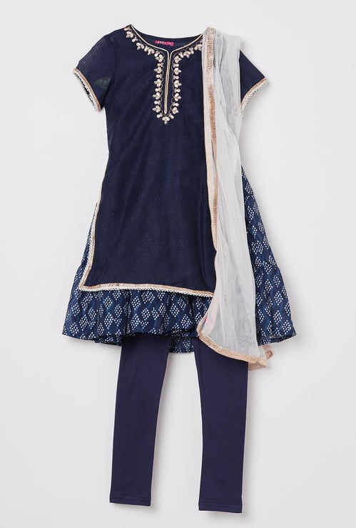 BIBA Printed Kurta With Salwar and Dupatta
