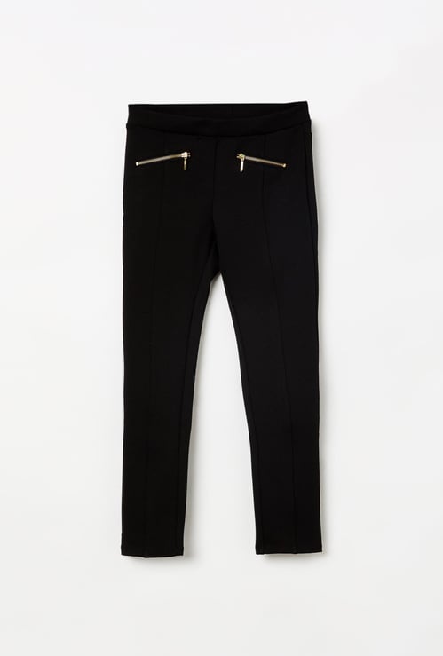 FAME FOREVER YOUNG Solid Zipper Detail Slim Fit Treggings