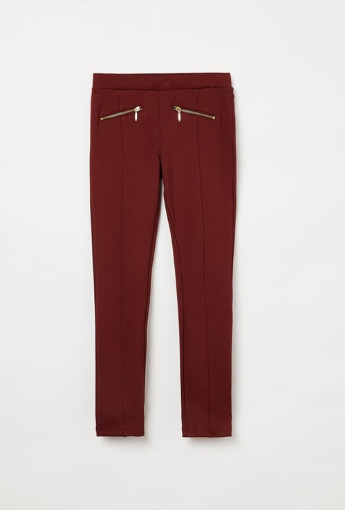 FAME FOREVER YOUNG Solid Zipper Detailed Treggings