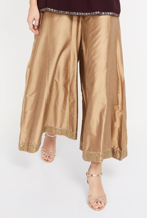 MELANGE Embellished Hem Palazzos