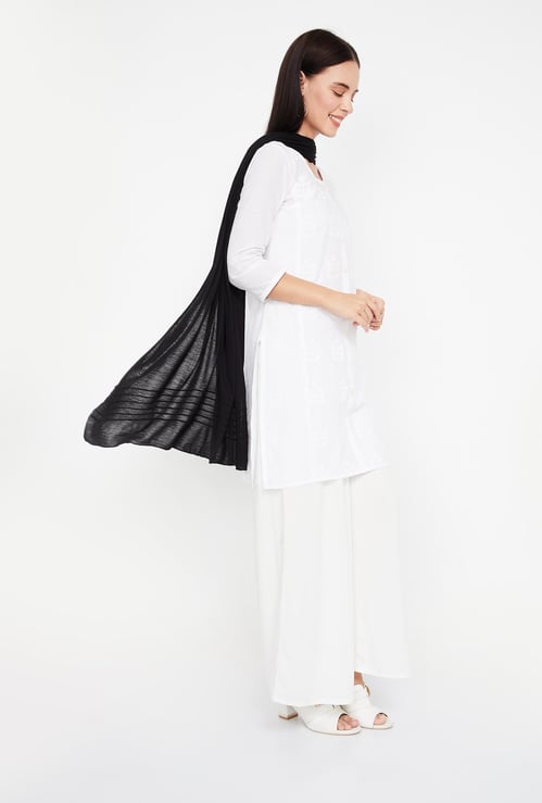 W Solid Dupatta with Stitched Panel