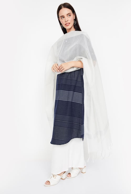 W Textured Dupatta with Fringes