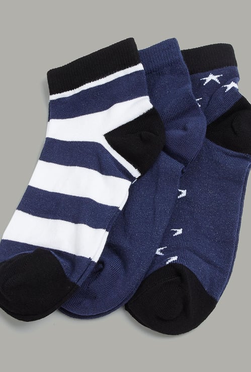 FAME FOREVER Boys Patterned Ankle-Length Socks - Pack of 3 Pairs