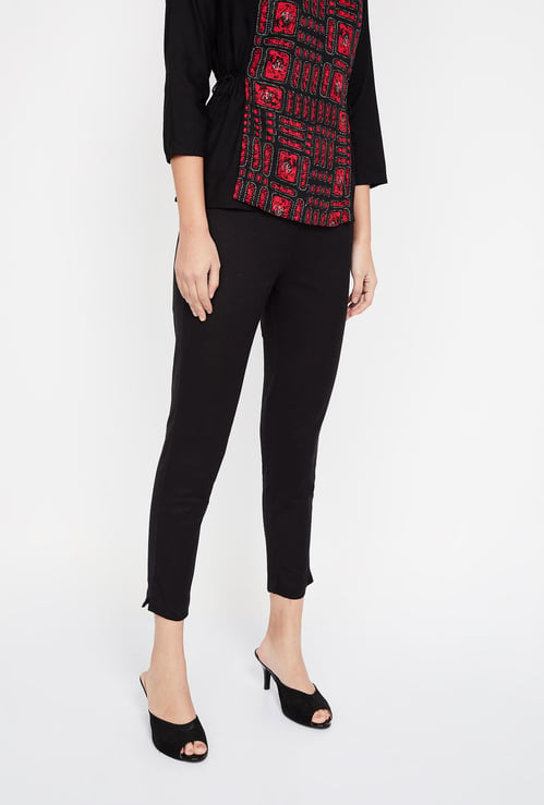 W Solid Elasticated Cropped Pants