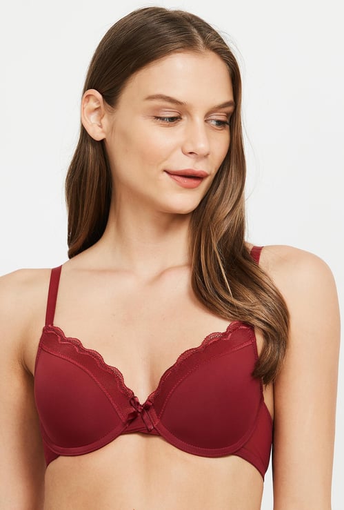 GINGER Women Lace Trimmed Padded Plunge Bra