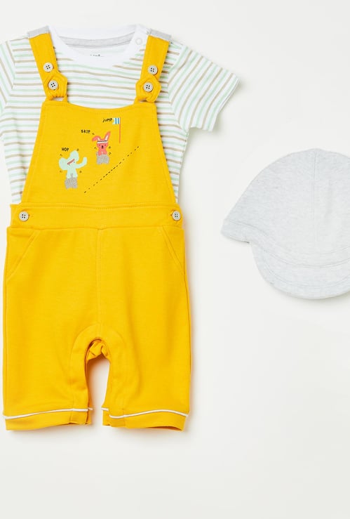 FS MINI KLUB Striped T-shirt with Dungaree and Hat