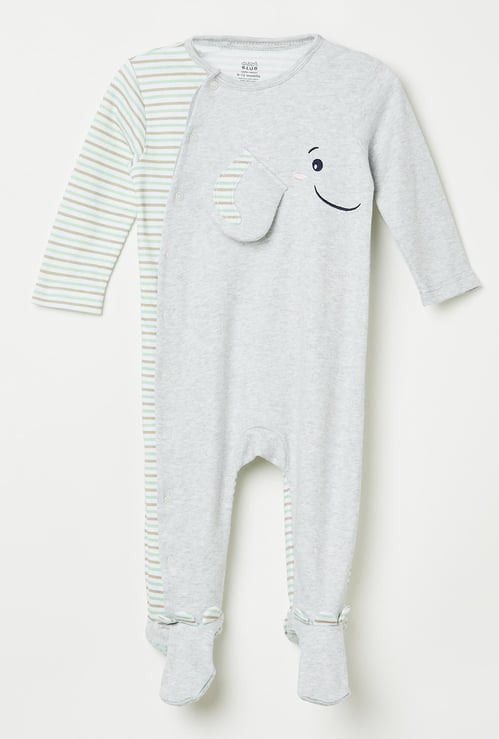 FS MINI CLUB Elephant Applique Panelled Sleepsuit