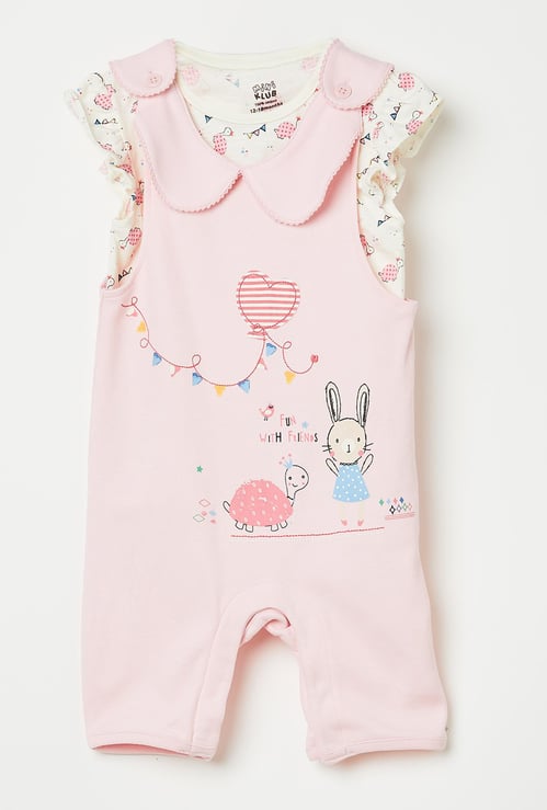 FS MINI KLUB Printed Collared Romper with T-shirt
