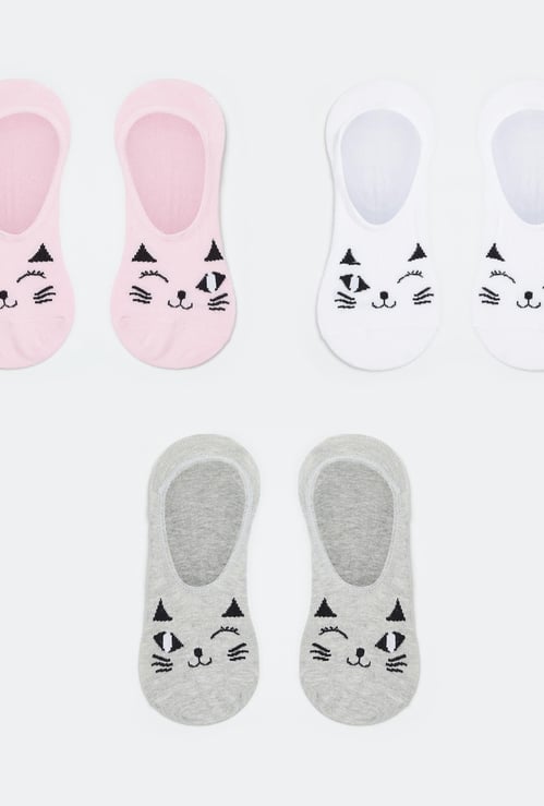 GINGER Women Kitten Pattern No-Show Socks - Pack of 3