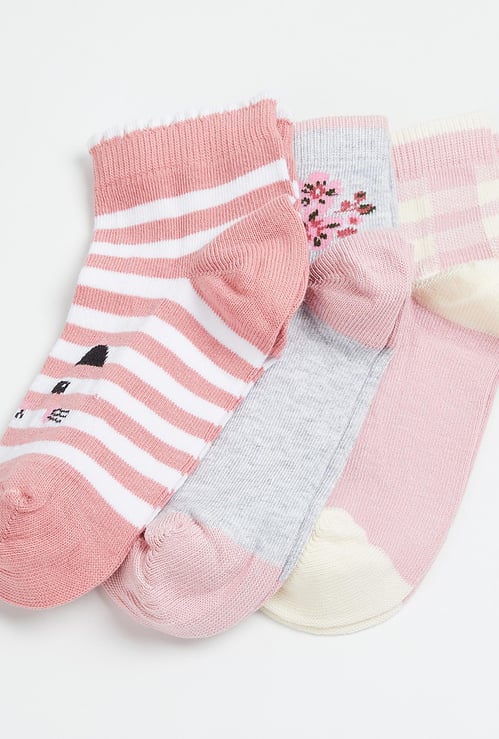 FAME FOREVER Girls Patterned Ankle-Length Socks - Pack of 3 Pairs
