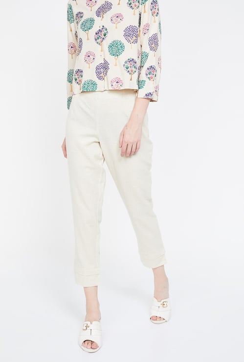 BIBA Solid Woven Cropped Pants