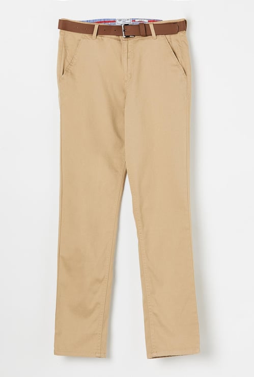 GINI & JONY Solid Slim Fit Trousers with Belt