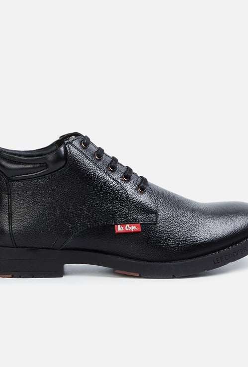 LEE COOPER Men Textured Leather Mid-Top Lace-Up Boots