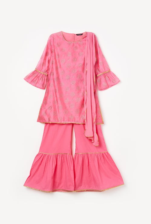 MELANGE Embellished Kurti with Palazzo Pants & Dupatta