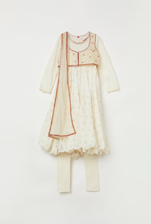 BIBA Koti Layered Flared Kurta with Leggings and Dupatta