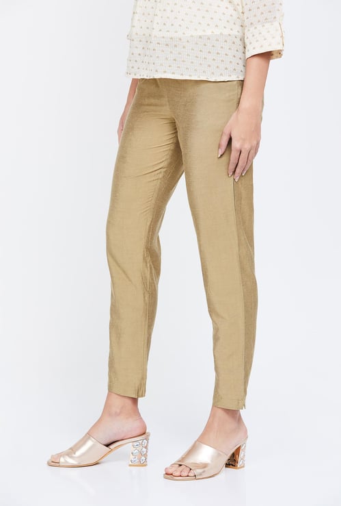 W Solid Elasticated Regular Fit Straight Pants