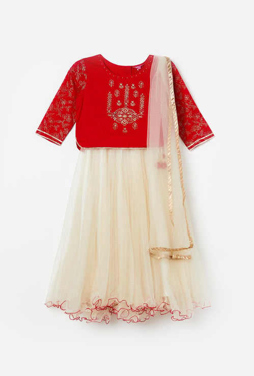 BIBA Embellished Zari Lehenga with Choli and Dupatta