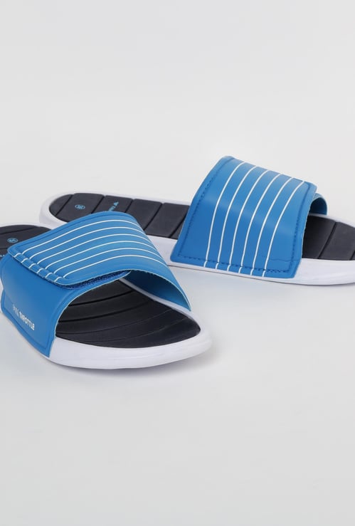 FAME FOREVER Typographic Print Striped Flat Slippers